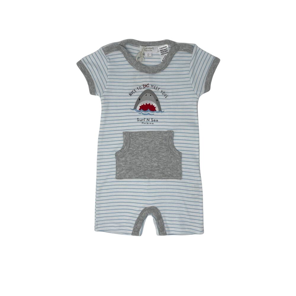 Earth Nymph Baby Sharky Romper - Fun Blue Stripes